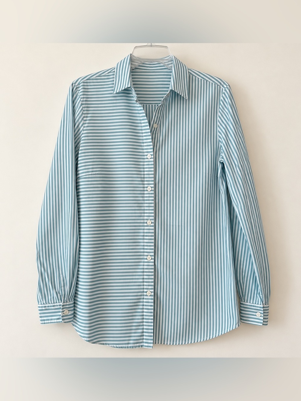J McLaughlin Blue White Striped Button Front Tunic Top EUC L #2142